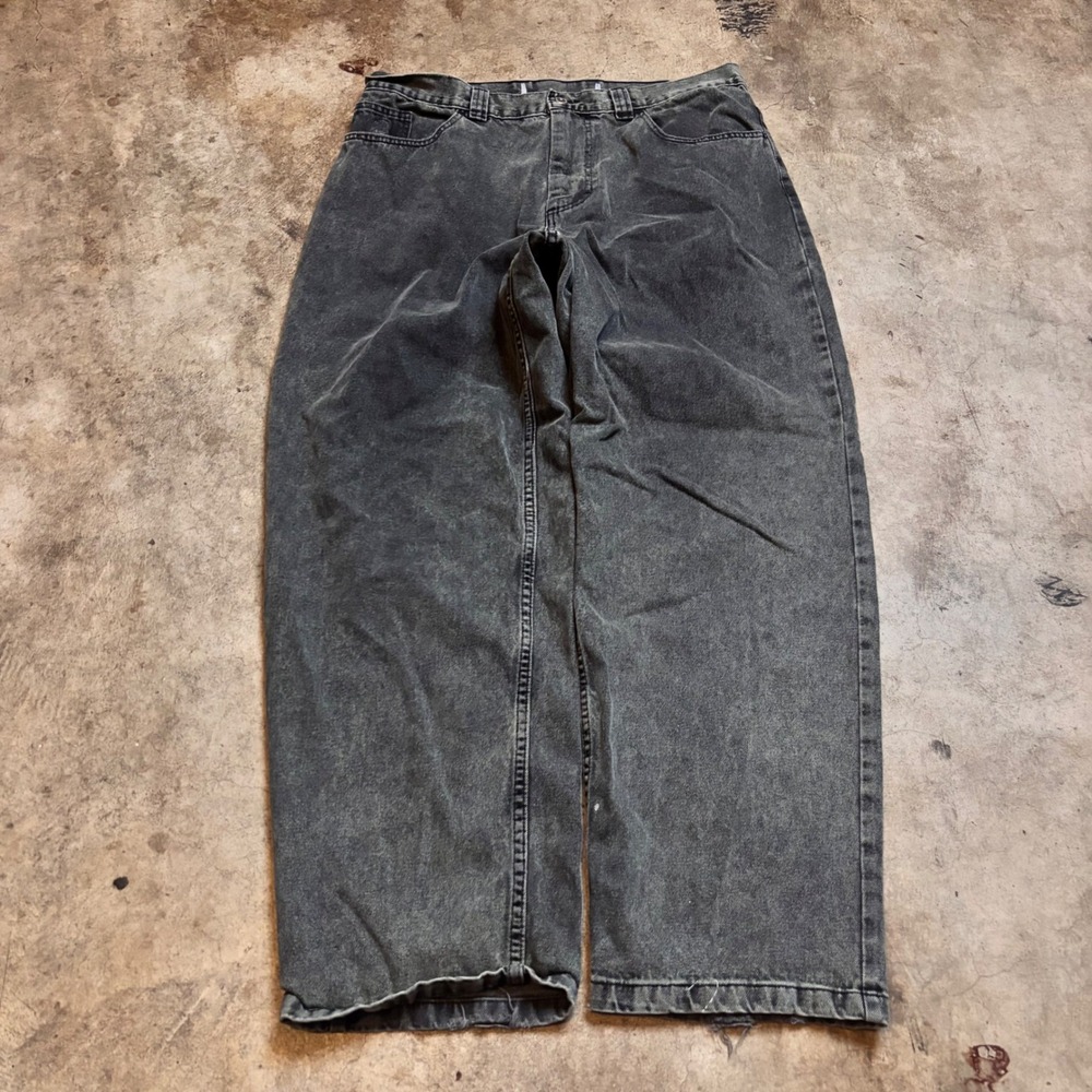 Baggy Black Jeans Faded Distressed Wide Leg Skater Grunge 38x30